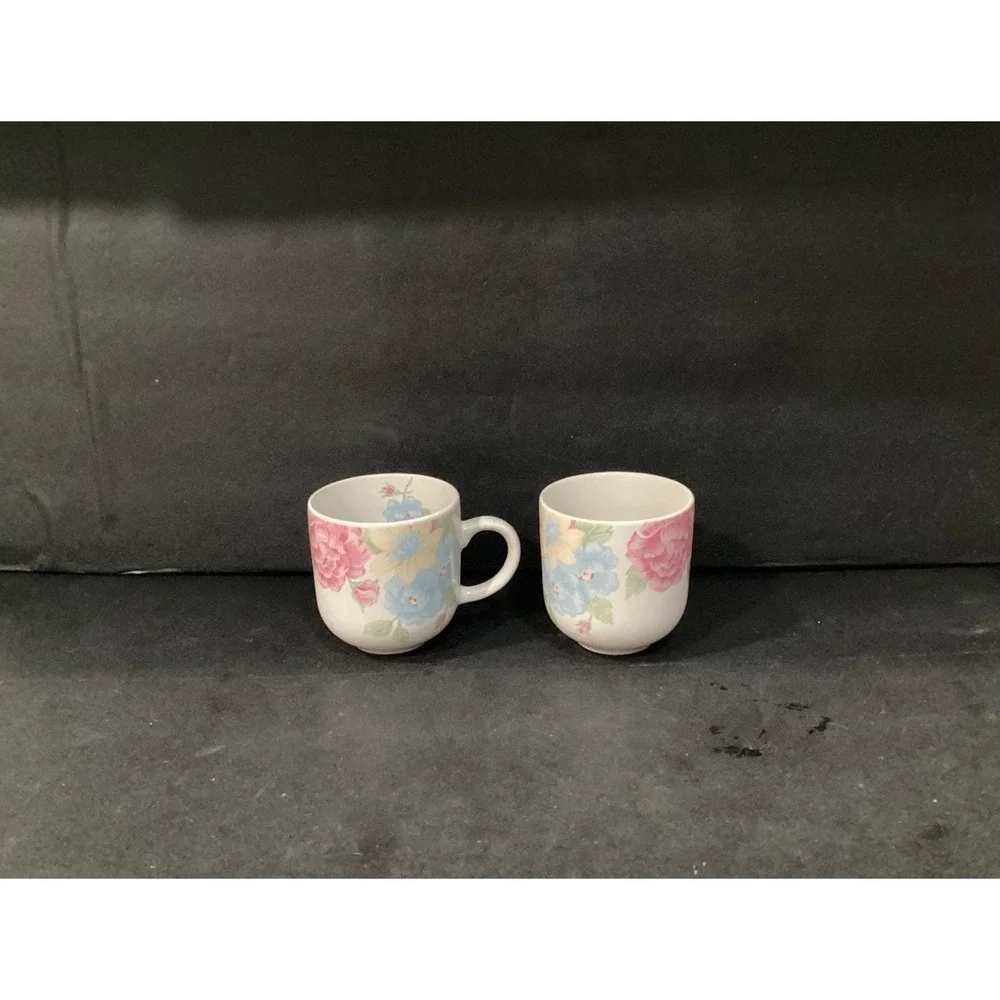 Tienshan Stoneware Floral Tea‎ Coffee Cups Set Of 2